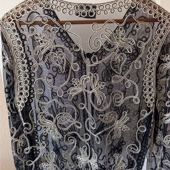 Joseph Ribkoff Black Mesh Jacket with Cream Embroidery - Picture 7 of 7